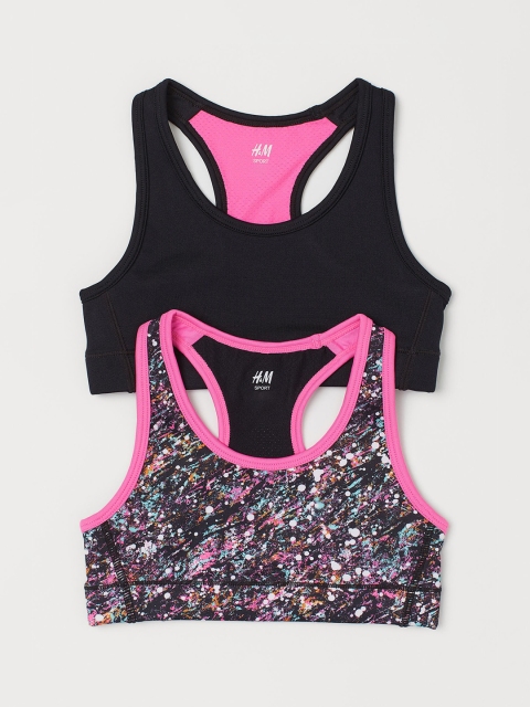 

H&M Girls 2-Pack Sports Tops, Black