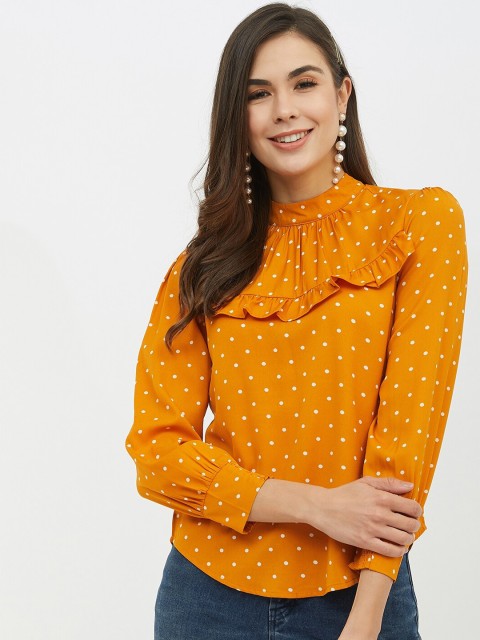 

Harpa Women Mustard Polka Dots Printed Top