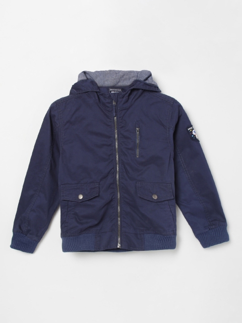 

max Boys Navy Blue Solid Cotton Hooded Tailored Jacket