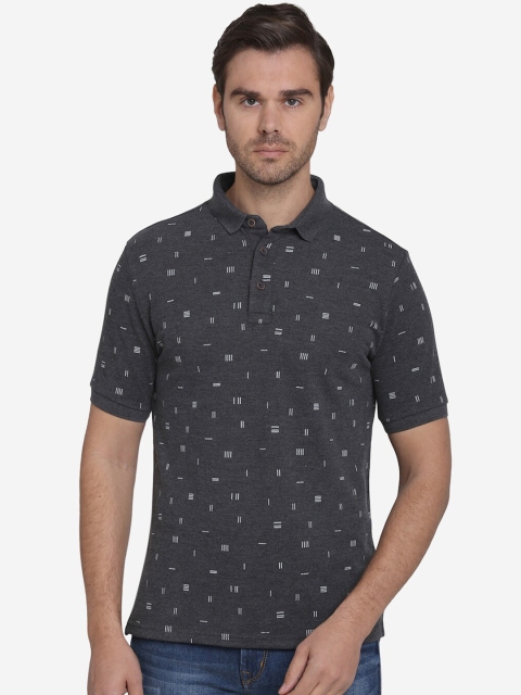 

JADE BLUE Men Grey Printed Polo Collar T-shirt