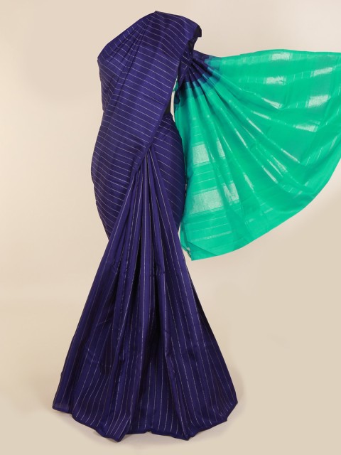

Pothys Navy Blue Pure Silk Striped Kanjeevaram Saree
