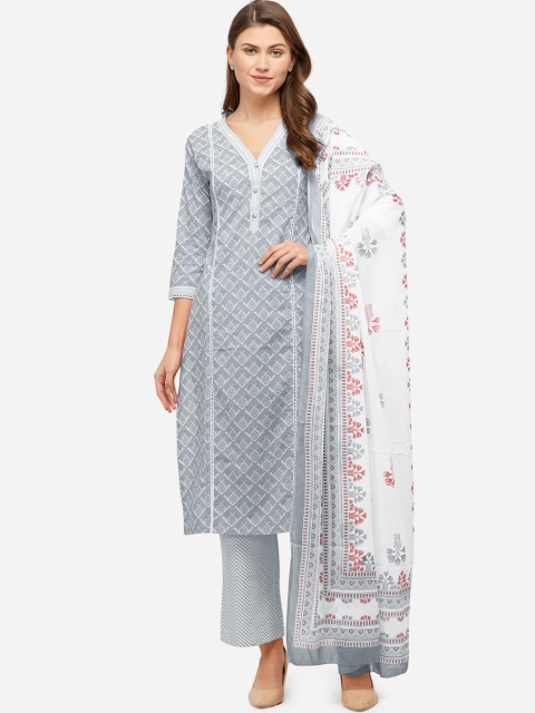 

Mirchi Fashion Women Grey & Off-White Printed Kurta with Palazzos & Dupatta