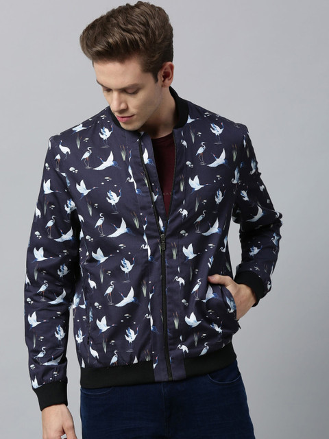 

RARE RABBIT Men Navy Blue Printed Insulator Open Front Jacket