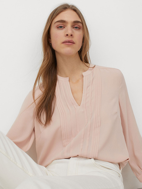 

H&M Women Pink Solid Pin-tuck Blouse