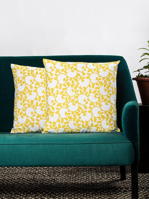 

Contrast Living Off-White & Yellow Set of 2 Floral Square Cushion Covers