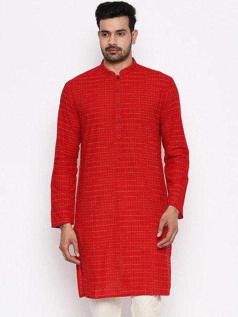 

indus route by Pantaloons Men Red Woven Design Straight Kurta