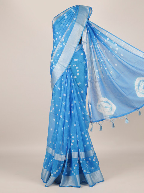 

Pothys Blue Printed Linen Blend Saree