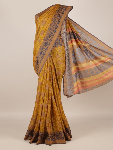 

Pothys Mustard Floral Printed Jute Silk Saree