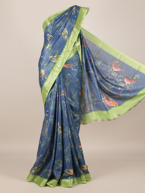 

Pothys Blue Floral Printed Linen Blend Saree