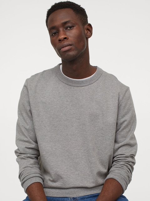 

H&M Men Grey Solid Pima Cotton Sweatshirt