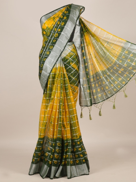 

Pothys Yellow & Green Linen Blend Printed Saree