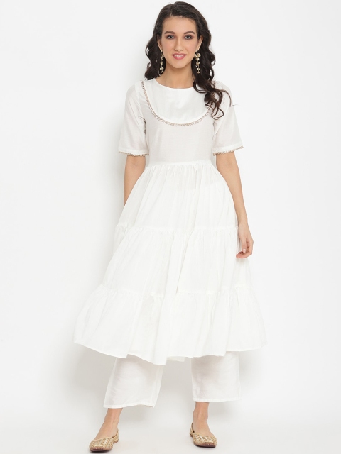 

Abhishti Women White Solid Anarkali Kurta