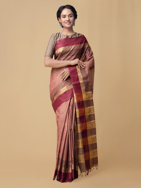 

Unnati Silks Brown Pure Cotton Printed Mangalagiri Saree