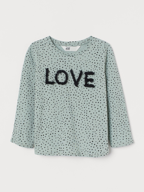 

H&M Girls Green & Black Motif-Front Jersey Top