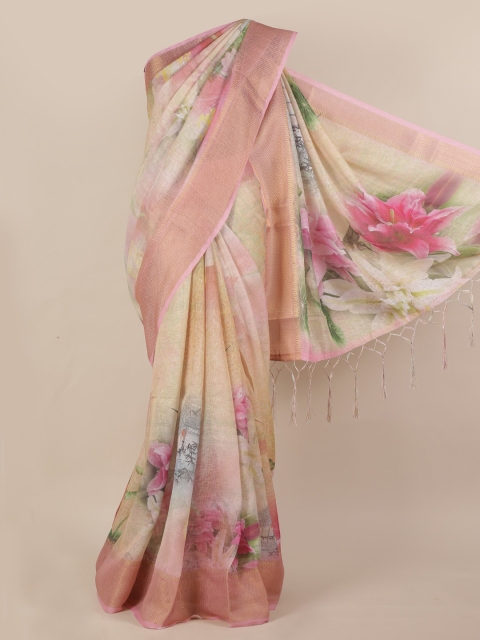 

Pothys Beige Printed Linen Blend Saree