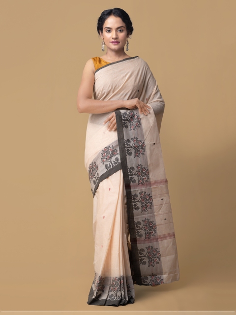 

Unnati Silks Cream-Coloured Pure Cotton Solid Uppada Saree