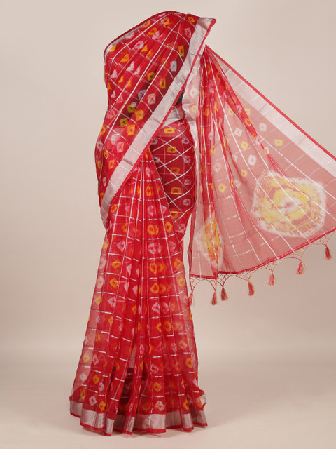 

Pothys Red Printed Linen Blend Saree