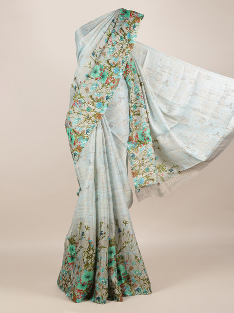 

Pothys Blue Floral Printed Jute Silk Saree