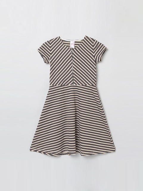

max Girls White & Black Striped Pure Cotton Fit & Flare Dress
