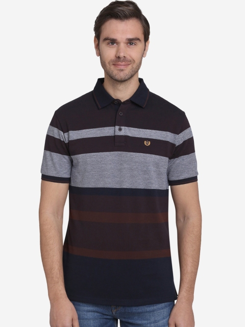 

JADE BLUE Men Multicoloured Striped Polo Collar T-shirt, Multi