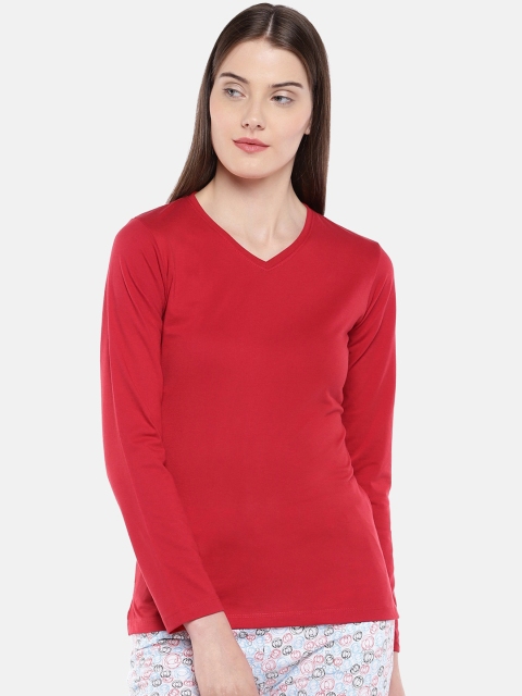 

Sweet Dreams Women Red Solid V-Neck T-shirt