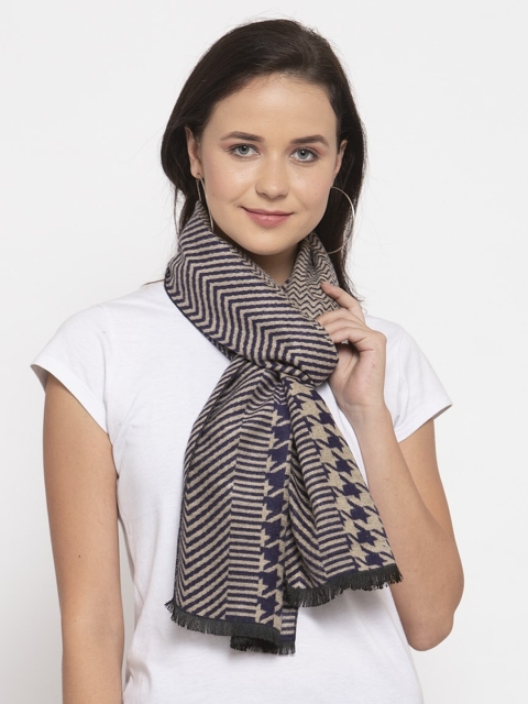 

Calvadoss Women Navy Blue & Beige Woven-Design Long-Fit Premium Muffler