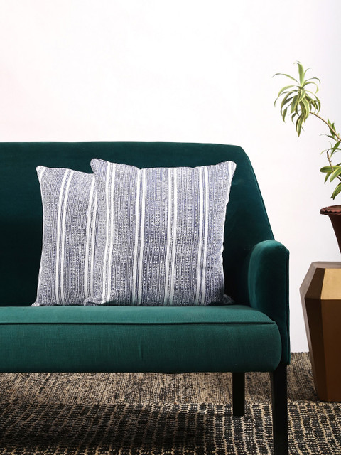 

Contrast Living Blue & White Set of 2 Striped Square Cushion Covers