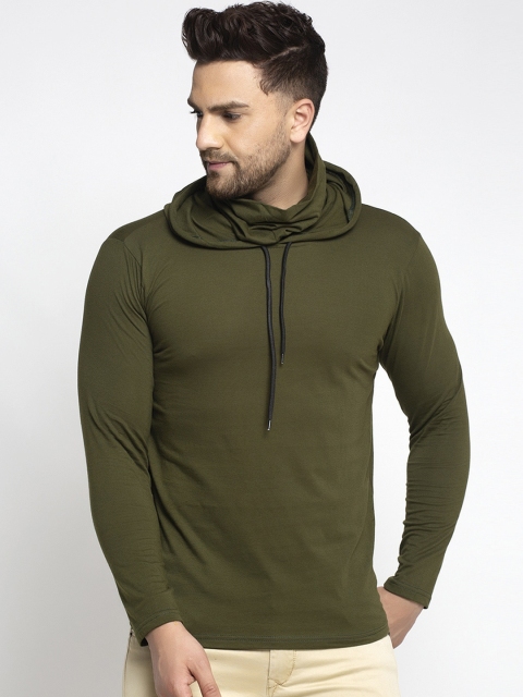 

KATSO Men Olive Green Solid Hood T-shirt