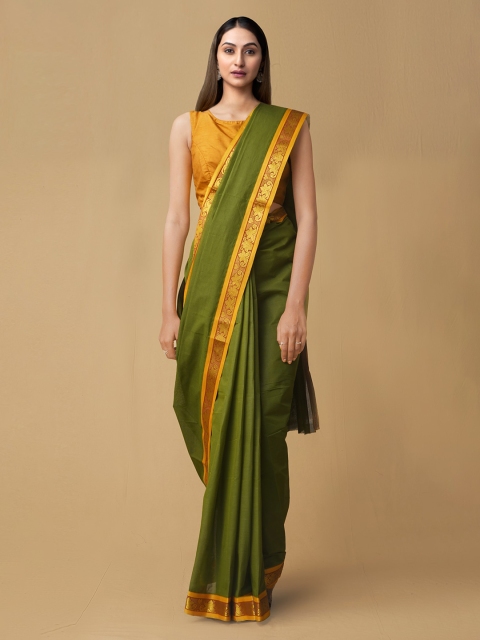 

Unnati Silks Green Pure Cotton Solid Venkatgiri Saree
