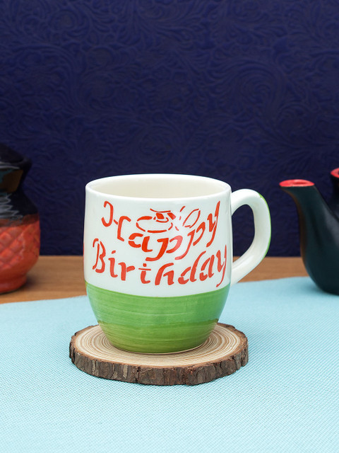 

WISHTANK White & Green Happy Birthday Printed Ceramic Coffee Mug