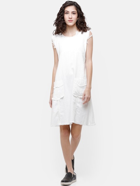 

ZHEIA Women White Solid A-Line Dress