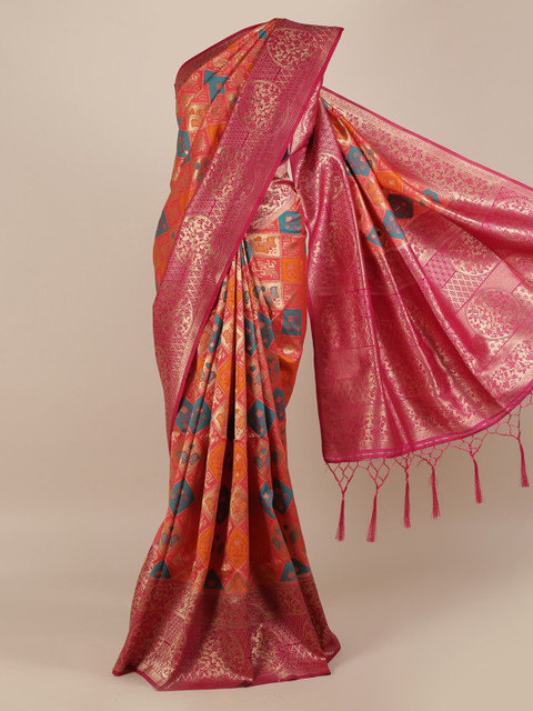 

Pothys Orange Woven Design Jute Silk Saree