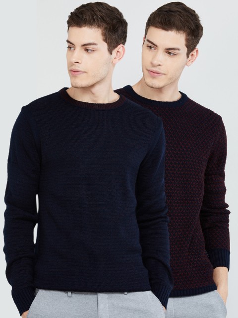 

max Men Pack Of 2 Navy Blue Self Design Pullover Sweater