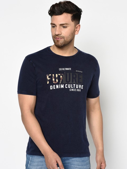 

Duke Men Navy Blue Printed Round Neck Cotton T-shirt