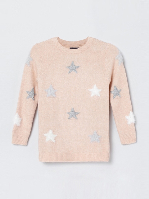 

max Girls Orange Self Design Sweatshirt