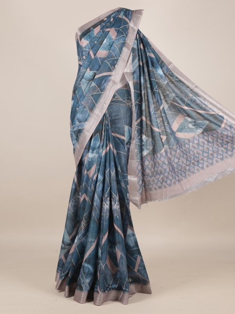 

Pothys Blue Printed Linen Blend Saree