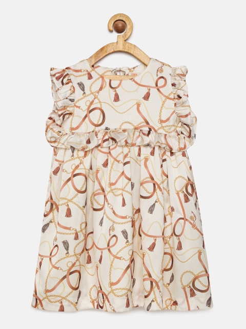 

mini miao Girls Off-White Printed Empire Dress