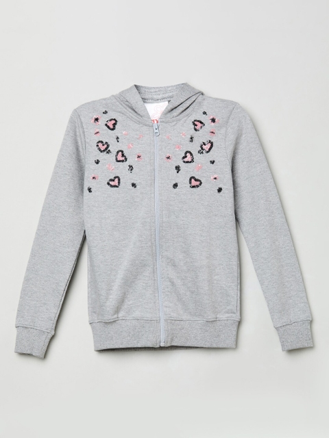 

max Girls Grey & Pink Sequin Embellished Hooded Sweatshirt