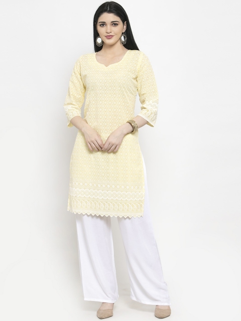 

Clora Creation Women Yellow Embroidered Straight Kurta
