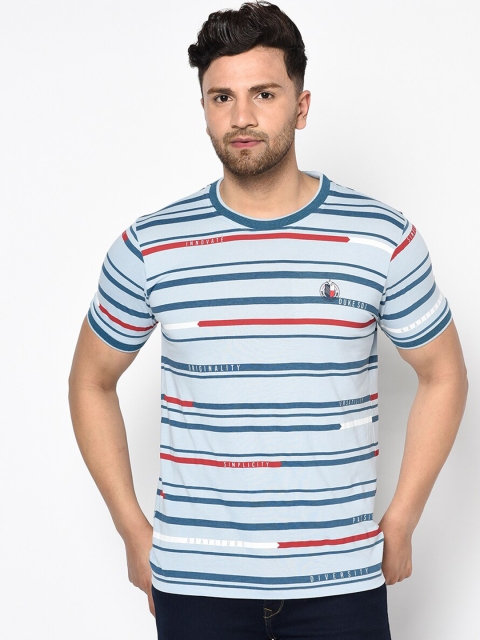 

Duke Men Blue Striped Round Neck Cotton T-shirt