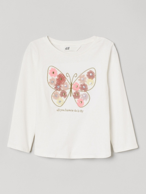 

H&M Girls Off White Motif-front jersey top