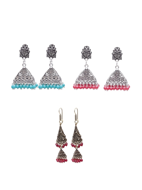 

Stoln Silver-Toned & Blue Set of 3 Dome Shaped Jhumkas