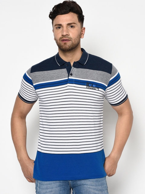 

Duke Men Blue Striped Polo Collar T-shirt