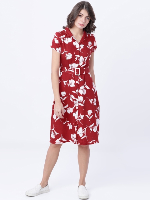 

Tokyo Talkies Women Red Floral Printed Shirt Dress