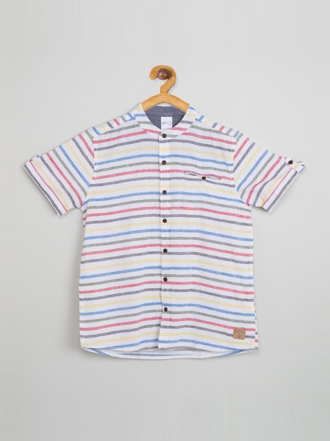 

max Boys White & Blue Regular Fit Striped Casual Shirt