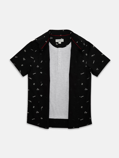 

Pantaloons Junior Boys Black Regular Fit Printed Casual Shirt