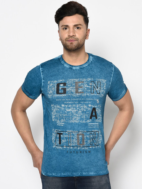 

Duke Men Blue Printed Round Neck Cotton T-shirt