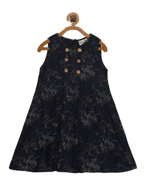 

Rianna Girls Navy Blue Printed A-Line Dress