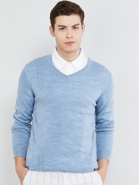 

max Men Blue Solid Pullover Sweater