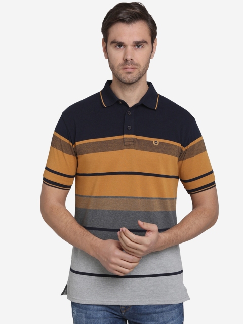 

JADE BLUE Men Multicoloured Striped Polo Collar T-shirt, Multi